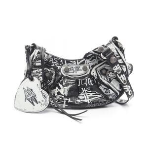 Balenciaga LE CAGOLE leather Shoulder Bag black white